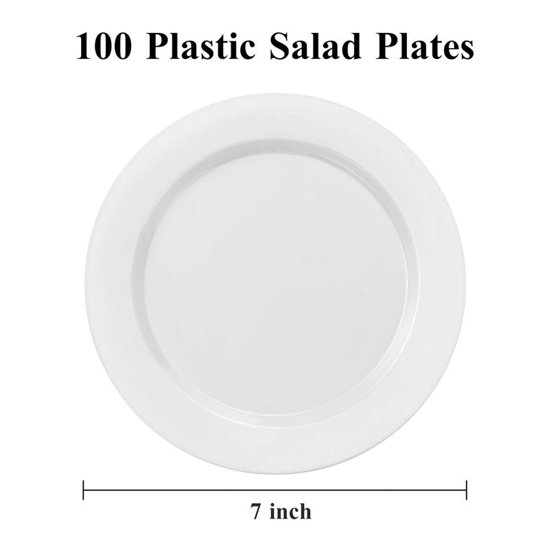 Bestluck 100PCS White Plastic Dessert Plates 7inch, Premium Hard Disposable Plates for Party, Wedding - Image 2