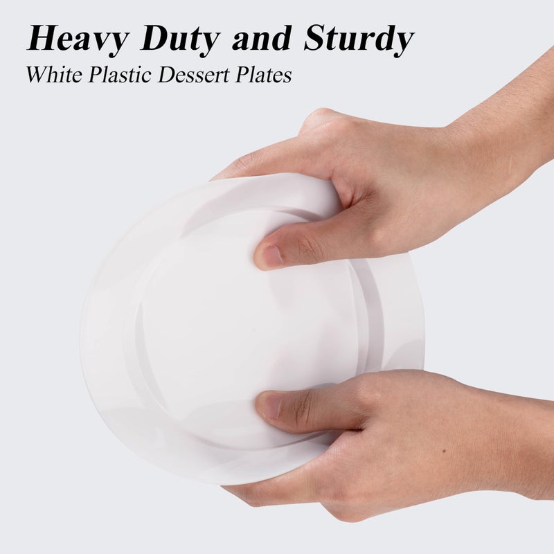 Bestluck 100PCS White Plastic Dessert Plates 7inch, Premium Hard Disposable Plates for Party, Wedding - Image 3