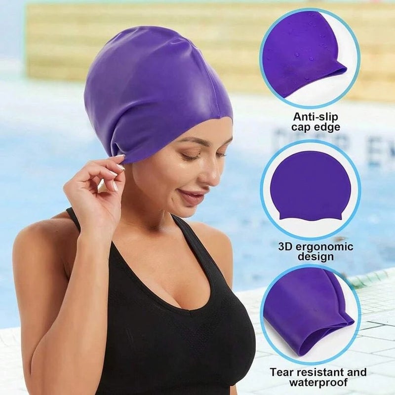 Bluejw Oversize Silicone Swimming Cap Xxl Adult Waterproof Ear Protection Swim Cap for Men & Women With Long Hair - Image 4