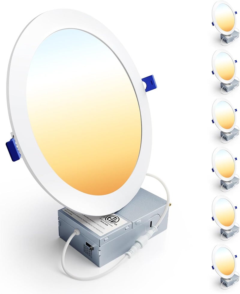 Ensenior 6 Pack 8 Inch LED Recessed Light, Dimmable, 2700K-5000K 5CCT, 1600LM High Brightness, 18W 120V, Damp Rated, Ultra-Thin Canless Wafer Light - ETL & FCC & IC - Image 1