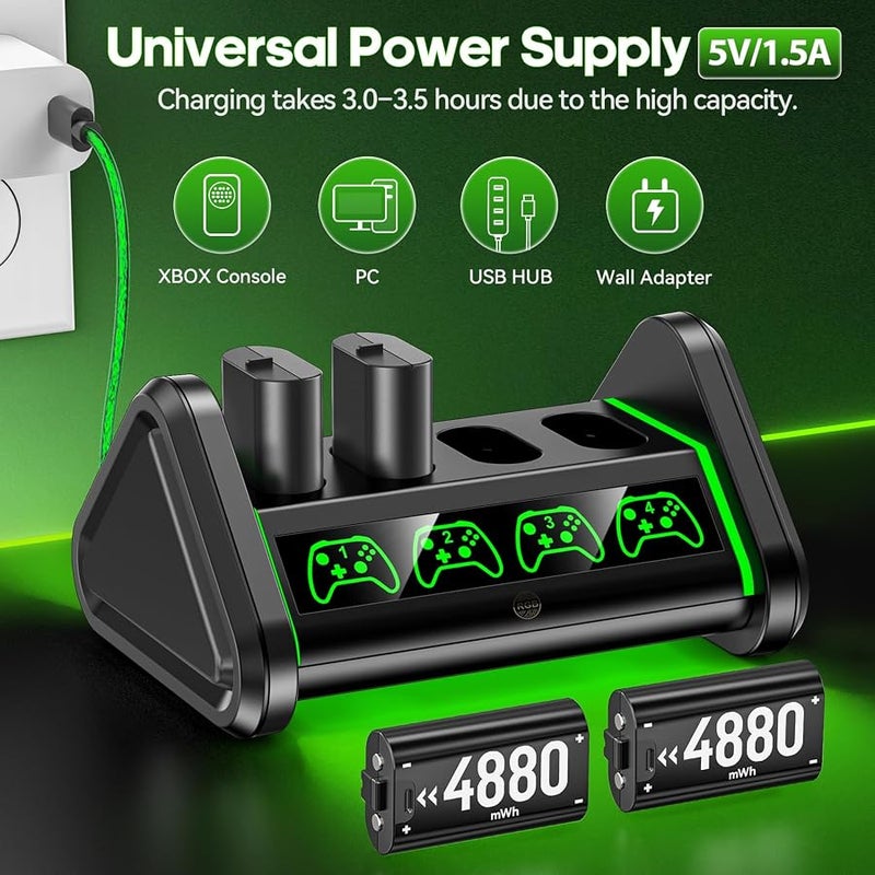 Rechargeable Batteries for Xbox One/Xbox Series X|S, 4 x 1500mAh Batteries Xbox One Controller, Xbox Series Controller Battery with Charger Station for Xbox One/One S/One X/One Elite - Image 3