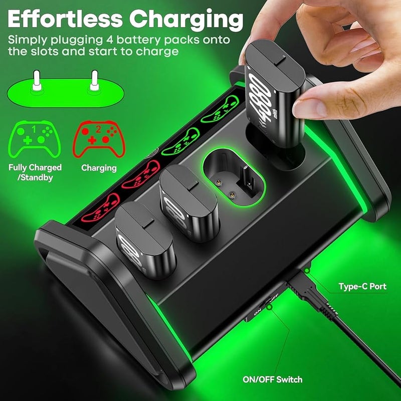 Rechargeable Batteries for Xbox One/Xbox Series X|S, 4 x 1500mAh Batteries Xbox One Controller, Xbox Series Controller Battery with Charger Station for Xbox One/One S/One X/One Elite - Image 5
