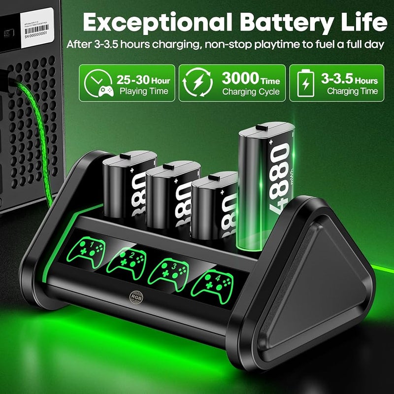 Rechargeable Batteries for Xbox One/Xbox Series X|S, 4 x 1500mAh Batteries Xbox One Controller, Xbox Series Controller Battery with Charger Station for Xbox One/One S/One X/One Elite - Image 4