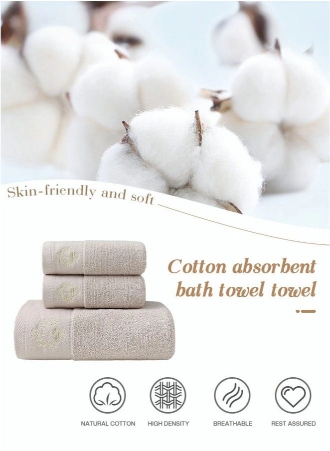 3PCS Cotton Bath Towel Set Fast Absorbent Skin-friendly and Soft Bath Towel*1PCS and 2PCS Towels Creamy yellow - Image 2