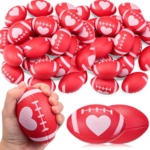 MiniInflat 24 Pcs Valentines Day Football Stress Balls 343 Football Squeeze Foam Balls Football Stress Relief Toys for Valentines Day Sport Party Game FavorsRed - Image 1