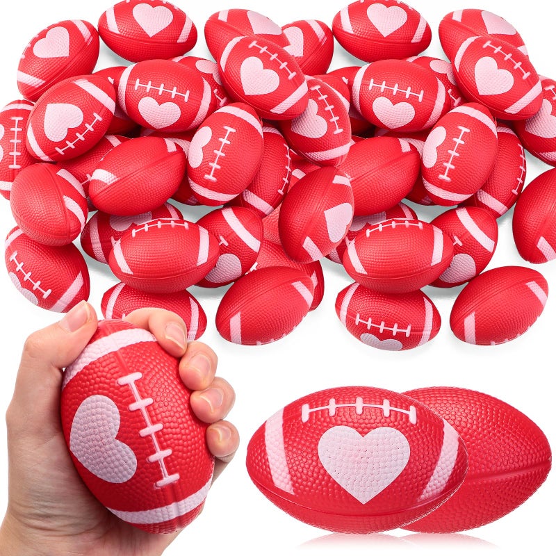 MiniInflat 24 Pcs Valentines Day Football Stress Balls 343 Football Squeeze Foam Balls Football Stress Relief Toys for Valentines Day Sport Party Game FavorsRed - Image 3
