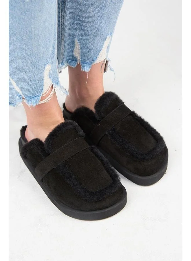 Manijero  (Ecemi Platform) Women's Genuine Leather Fur Loafer Platform Black Slipper. for Women | Best Price UAE