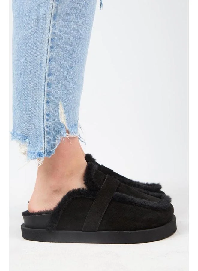 Manijero  (Ecemi Platform) Women's Genuine Leather Fur Loafer Platform Black Slipper. for Women | Best Price UAE
