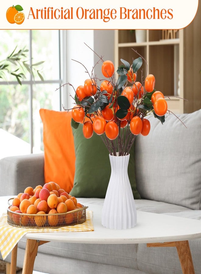 Daifunli 16 Pcs Artificial Orange Branches 17.72 Inch Simulation Fake Tangerine Branches Lifelike Faux Oranges Stem with Fruit Fake Greenery for Vase Home Office Party Indoor DIY Decor (2 Oranges) - Image 4