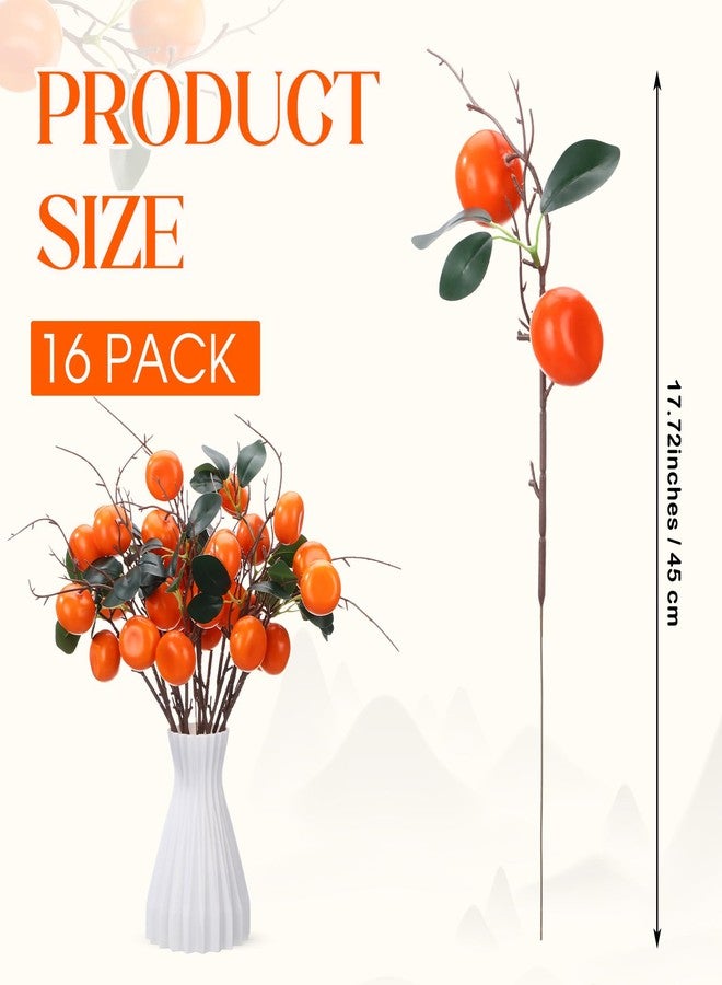 Daifunli 16 Pcs Artificial Orange Branches 17.72 Inch Simulation Fake Tangerine Branches Lifelike Faux Oranges Stem with Fruit Fake Greenery for Vase Home Office Party Indoor DIY Decor (2 Oranges) - Image 2