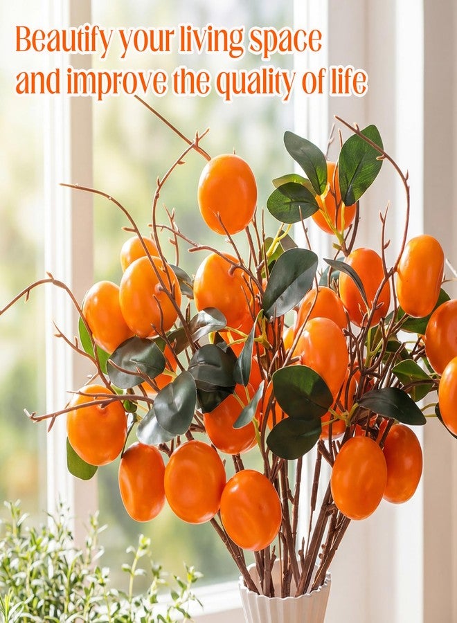 Daifunli 16 Pcs Artificial Orange Branches 17.72 Inch Simulation Fake Tangerine Branches Lifelike Faux Oranges Stem with Fruit Fake Greenery for Vase Home Office Party Indoor DIY Decor (2 Oranges) - Image 5