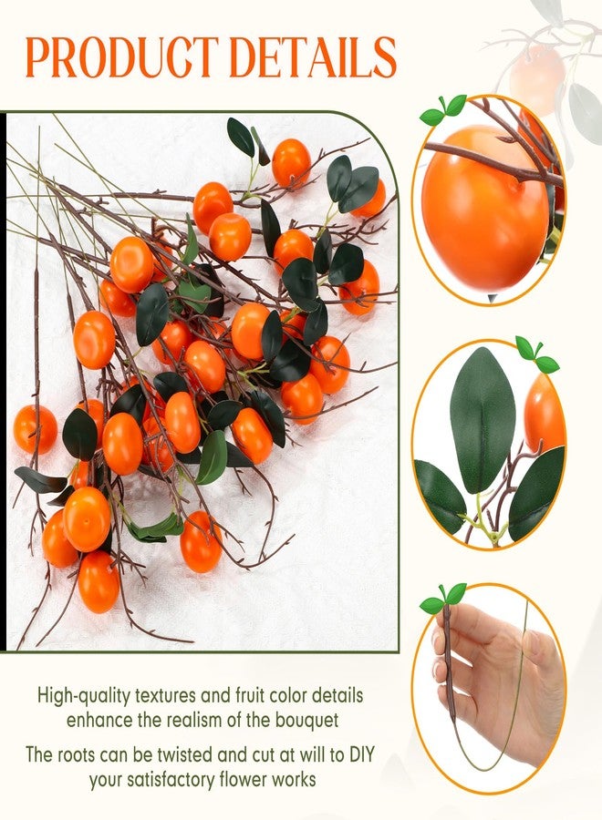 Daifunli 16 Pcs Artificial Orange Branches 17.72 Inch Simulation Fake Tangerine Branches Lifelike Faux Oranges Stem with Fruit Fake Greenery for Vase Home Office Party Indoor DIY Decor (2 Oranges) - Image 3
