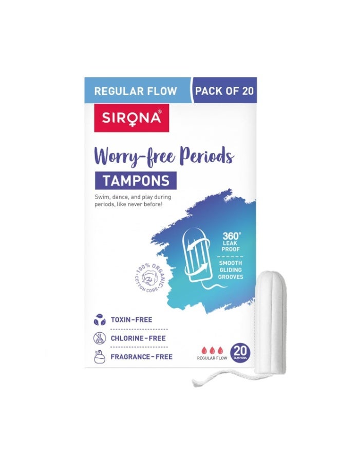 Sirona Period Made Easy Tampons - 20 Pieces | For Medium & Regular Flow | Biodegradable Tampons | FDA Approved - Image 1