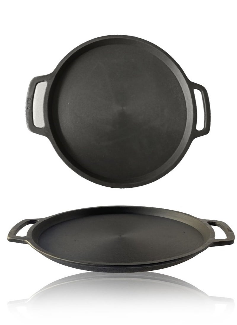 Ayda Cast Iron Pre-Seasoned Dual Handle Dosa Tawa Pizza Pan Griddle 36cm 