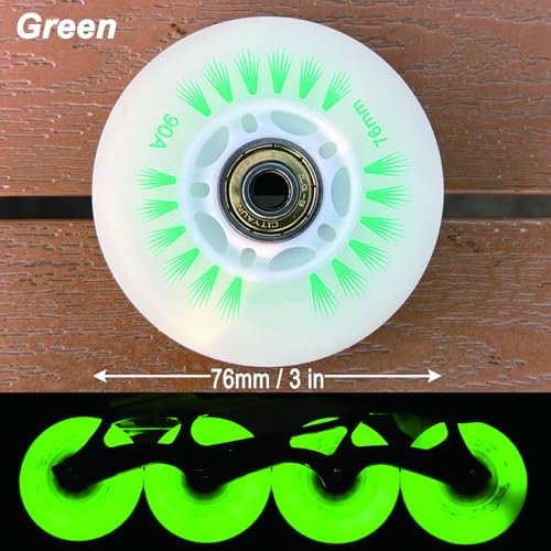 FYANER Light Up Inline Skate Wheels 4 Pack - Luminous Flash Inline Skates Replacement Wheel (Green, 76mm) - Image 2