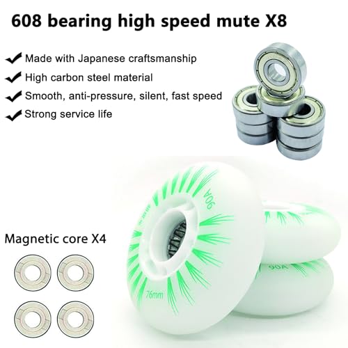 FYANER Light Up Inline Skate Wheels 4 Pack - Luminous Flash Inline Skates Replacement Wheel (Green, 76mm) - Image 3