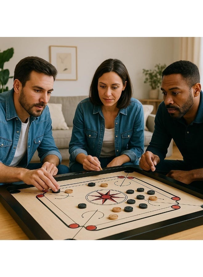 SNAPTRON Shiny Gloss Finish Full Carrom Board for Professionals and Clubs with Coins Striker and Boric Powder, 3 SIZES (32" x 32") - Image 2