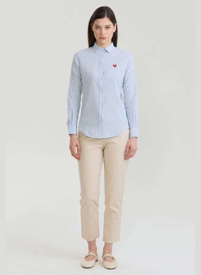 FELIX HARDY LightBlue Women's Cotton Linen Blend Long Sleeve Blouse Shirt for Women | Best Price UAE