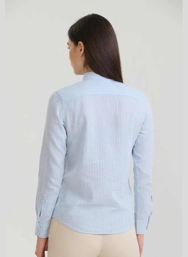 FELIX HARDY LightBlue Women's Cotton Linen Blend Long Sleeve Blouse Shirt for Women | Best Price UAE