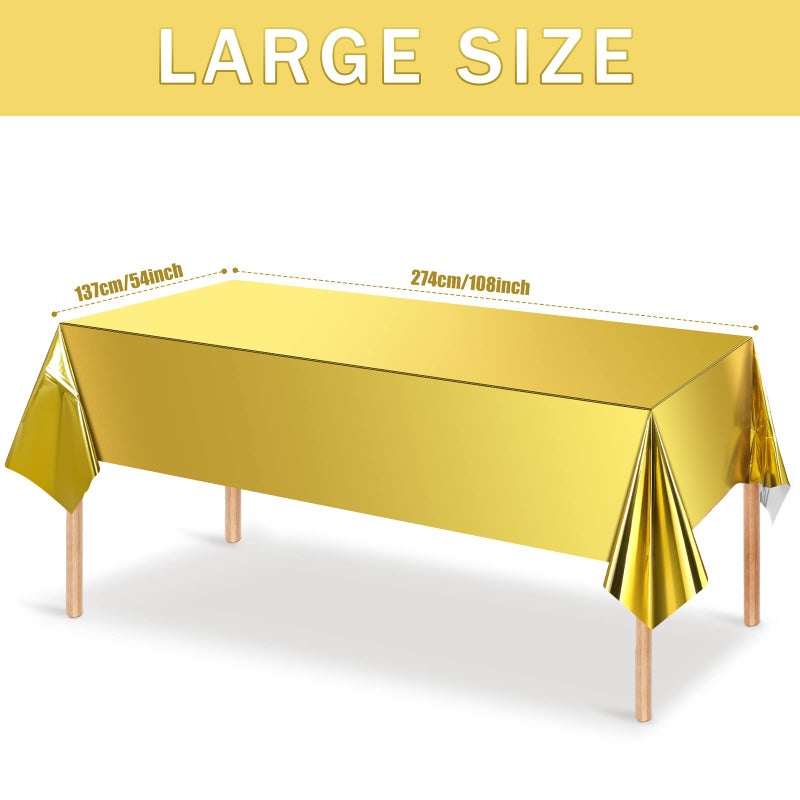 MASHAN 12Pack Gold Foil Plastic Tablecloth,Rectangular Shiny Table Cloth Metallic Disposable Party Table Cover for Graduation Wedding Birthday Baby Shower Anniversary New Year Party Decorations,54x108 inch - Image 2