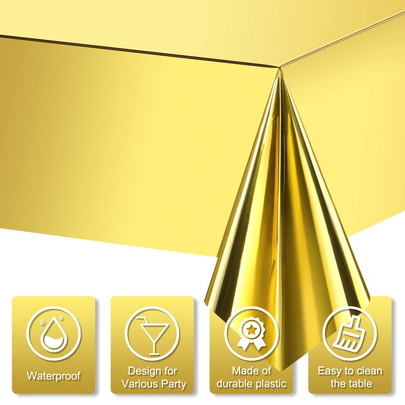MASHAN 12Pack Gold Foil Plastic Tablecloth,Rectangular Shiny Table Cloth Metallic Disposable Party Table Cover for Graduation Wedding Birthday Baby Shower Anniversary New Year Party Decorations,54x108 inch - Image 3