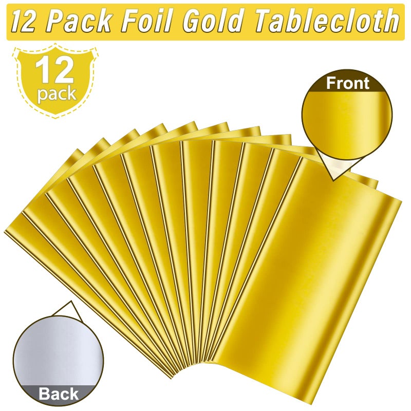 MASHAN 12Pack Gold Foil Plastic Tablecloth,Rectangular Shiny Table Cloth Metallic Disposable Party Table Cover for Graduation Wedding Birthday Baby Shower Anniversary New Year Party Decorations,54x108 inch - Image 4