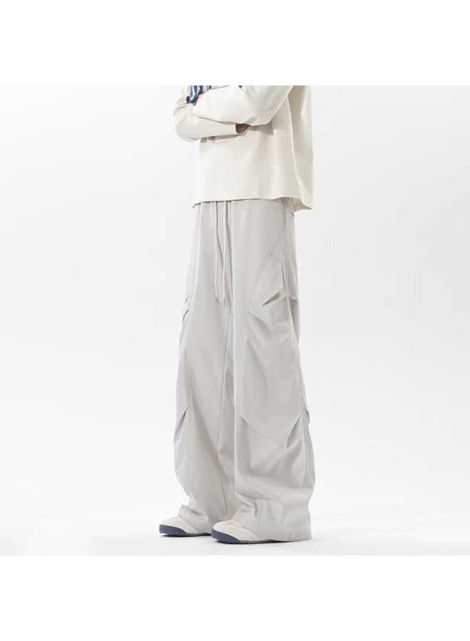 Dingfengbaoluo Men's Outdoor Work Pants Spring American Straight Loose Casual Wrinkle Trousers Dgm60 Light Gray 5XL - Image 2