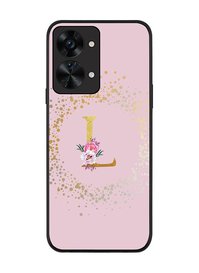 Rugged Black edge case for OnePlus Nord 2T Slim fit Soft Case Flexible Rubber Edges TPU Gel Thin Cover - Custom Monogram Initial Letter Floral Pattern Alphabet - L (Pink)