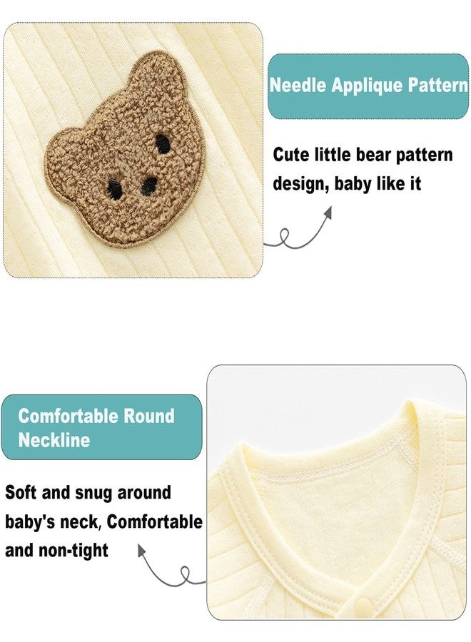 KeCool Baby Boys Girls Romper with Hat Unisex Infant Clothes Set, 100% Cotton Soft Cute Bear Newborn Infant Baby Jumpsuit Bodysuit Clothes Long Sleeve (Khaki, 0-1 Months) - Image 3