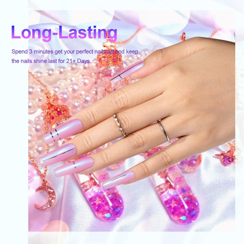 RARJSM Pearlescent Gel Nail Polish Set Mermaid Dreams Iridescent Shell Glitter Gel Polish 6 Colors Pink Blue Green Purple Gold Shimmer Swirl Thread Effect Soak Off Curing Requires Home Salon - Image 3