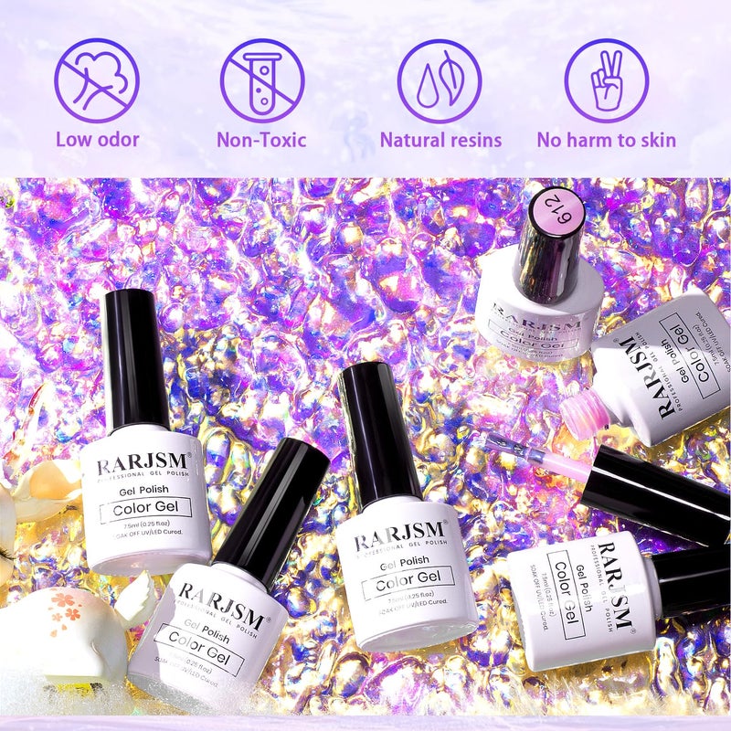 RARJSM Pearlescent Gel Nail Polish Set Mermaid Dreams Iridescent Shell Glitter Gel Polish 6 Colors Pink Blue Green Purple Gold Shimmer Swirl Thread Effect Soak Off Curing Requires Home Salon - Image 2