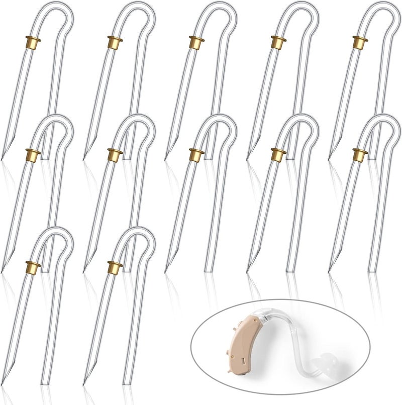 Nuanchu 12 Pcs Hearing Aid Tubes Preformed BTE Earmold Tubing 35 x 2 mm Hearing Aid Replacement Tube with Gold Lock Amplifiers Ear Tubes - Image 1