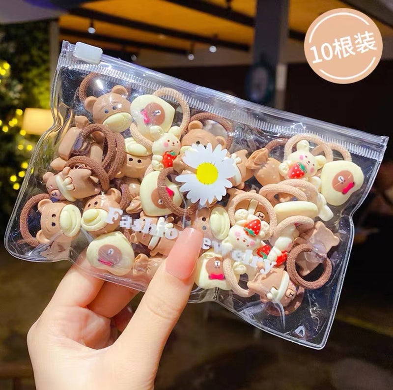 Baby Baby mini rubber band Internet celebrity milk brown hair band girls hair tie does not hurt hair rubber band hair accessories10-piece bear set (chrysanthemum bag) 10-piece bear set (chrysanthemum bag)