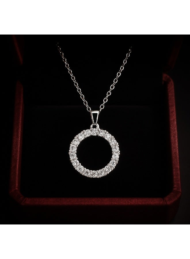 3Diamonds Platinum & Rhodium Circle Pendant Necklace for Women – Elegant Zircon Round Jewelry - Image 1
