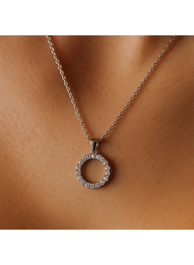 3Diamonds Platinum & Rhodium Circle Pendant Necklace for Women – Elegant Zircon Round Jewelry - Image 3