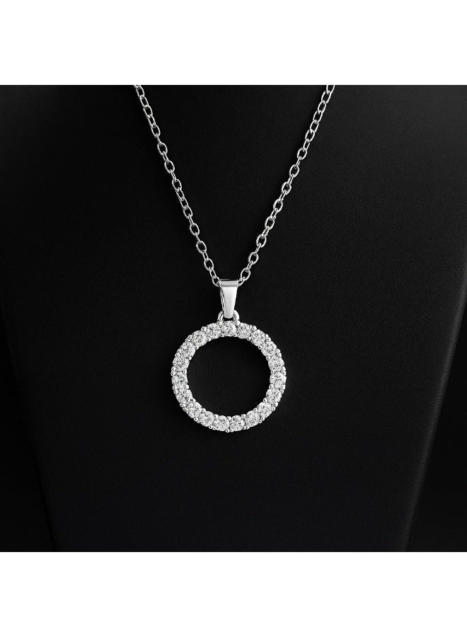 3Diamonds Platinum & Rhodium Circle Pendant Necklace for Women – Elegant Zircon Round Jewelry - Image 4