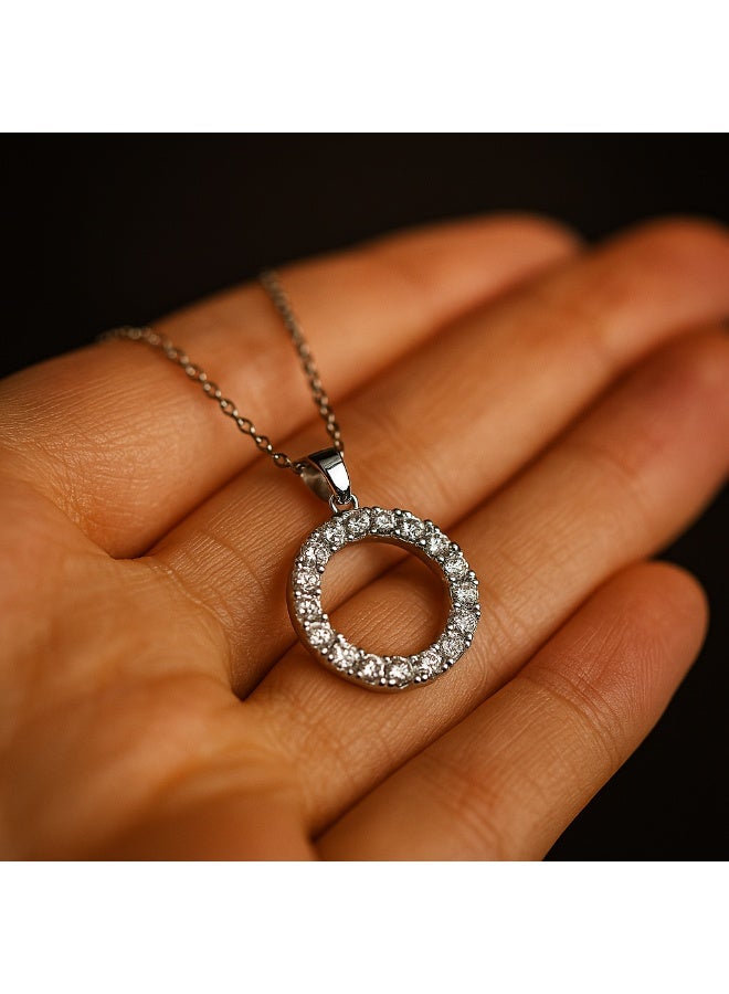 3Diamonds Platinum & Rhodium Circle Pendant Necklace for Women – Elegant Zircon Round Jewelry - Image 2