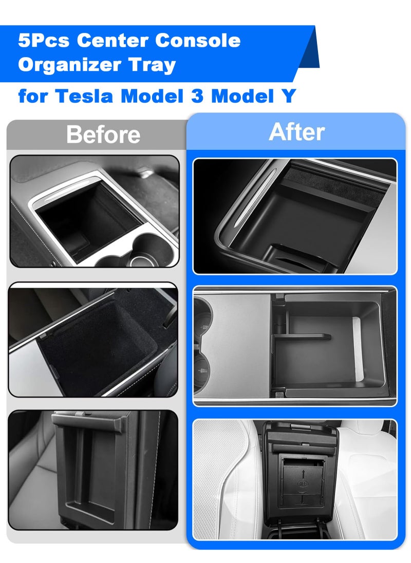 هومار كيت Tesla Model 3 & Y 5 Piece Console Organizer Set -Tesla Model 3 & Model Y Interior Accessories for 2021-2023.  - Image 2