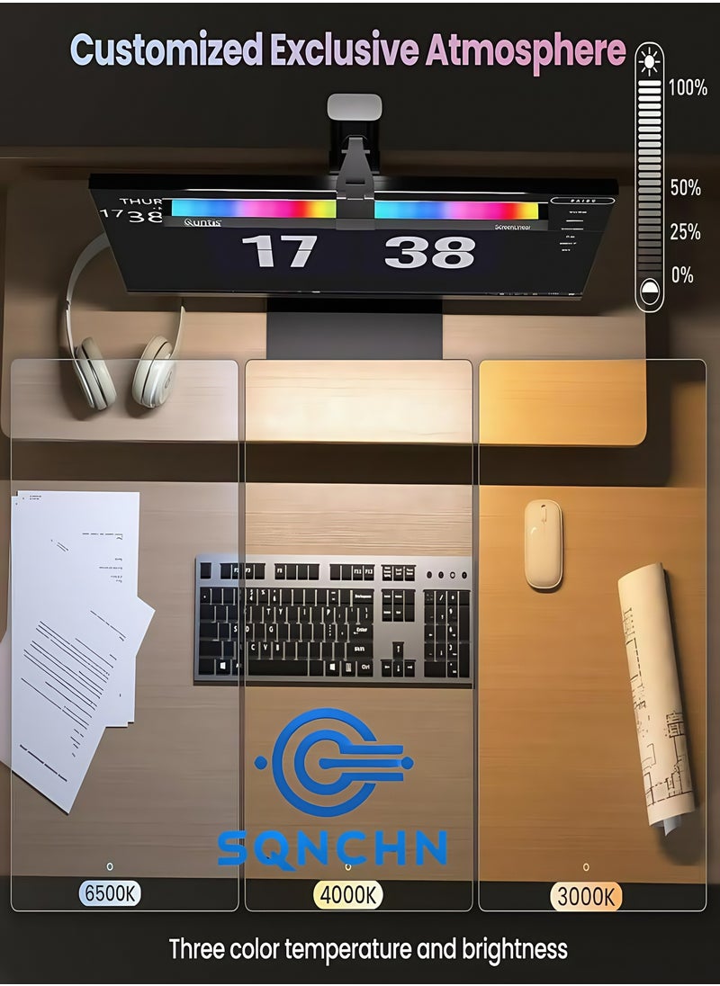 إس كيو إن سي إتش إن أحدث ضوء شاشة مزدوج الجانب مع إضاءة خلفية RGB، إضاءة مكتبية وإضاءة محيطية عالية الجودة، 15 وضعًا قابلًا للتعتيم، درجة حرارة لون قابلة للتخصيص، شريط ضوء شاشة عناية بالعين Ra95  - Image 5