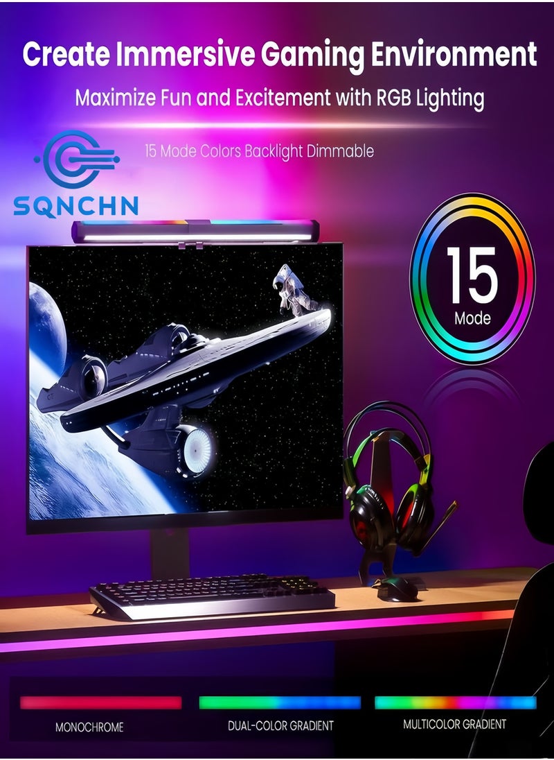 إس كيو إن سي إتش إن - أحدث ضوء شاشة مزدوج الجانب مع إضاءة خلفية RGB، إضاءة مكتبية وإضاءة محيطية عالية الجودة، 15 وضعًا قابلًا للتعتيم، درجة حرارة لون قابلة للتخصيص، شريط ضوء شاشة عناية بالعين Ra95 - Image 1