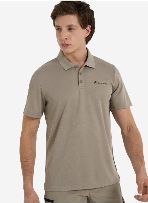 Men's Polo Shirt Beige EU 44-46, Outventure, Moisture-Wicking Fabric, Quick-Drying, Durable and Comfortable for Active Adventures