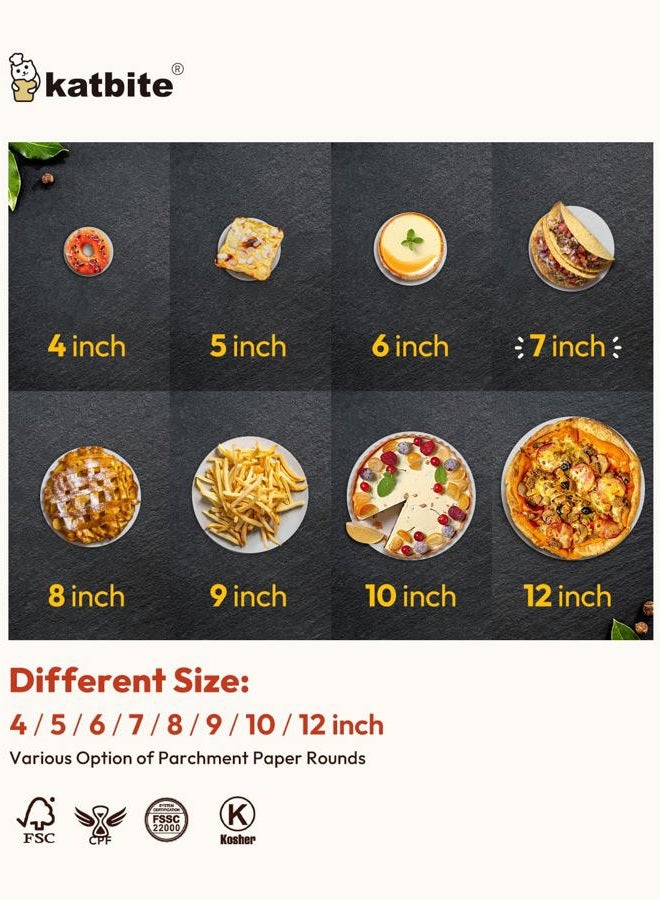 Katbite Heavy Duty Parchment Rounds 7 Inch 200 Pcs, 4"6"8"9"10"12" Parchment Paper Rounds Available, Uses for Cake Baking, Air Fryer Liners - Image 5