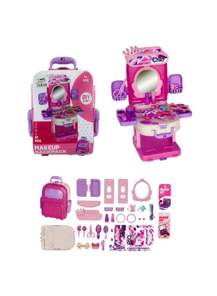 Makeup Kids Makeup Play Set – 3-in-1 Beauty Backpack with Mirror & Accessories - Image 1