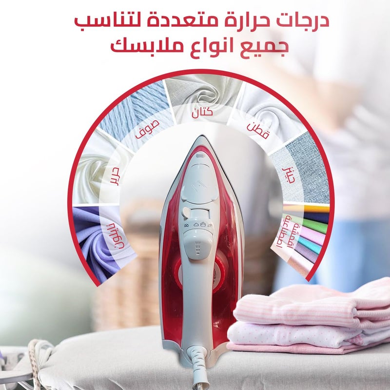 Steam Iron 2000W with Ceramic Soleplate, 15 s Heat Up, Spray and Burst, Dual Modes Dry and Steam, Safety Features, Precision Controls, Red, HG‑801A (Red) - Image 5