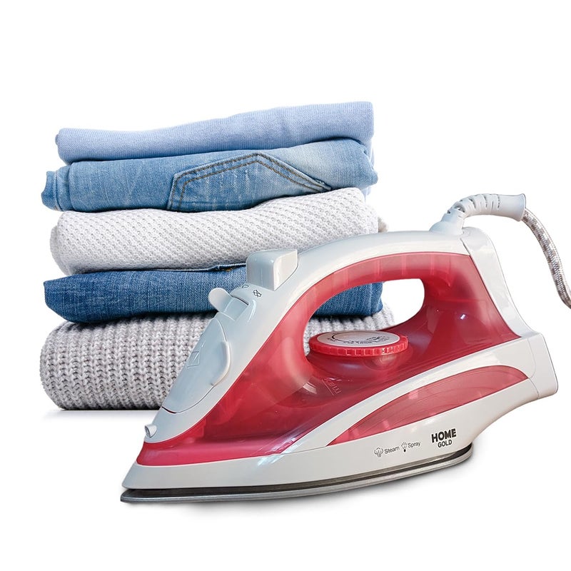 Steam Iron 2000W with Ceramic Soleplate, 15 s Heat Up, Spray and Burst, Dual Modes Dry and Steam, Safety Features, Precision Controls, Red, HG‑801A (Red) - Image 1