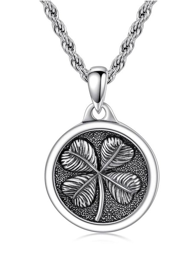 PDTJMTG Clover Necklace Sterling Silver Four Leaf Clover Pendant with 22”+2” Stainless Steel Chain Good Luck Gift for Men Women  - Image 1