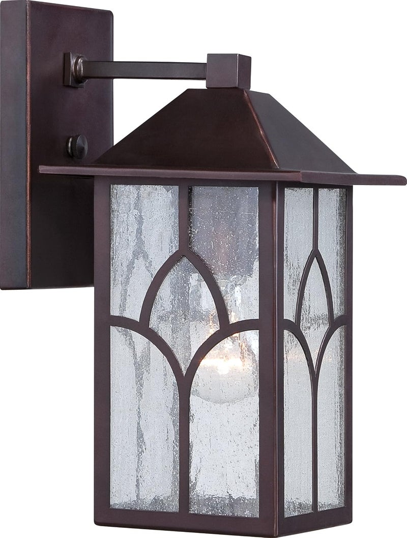 Nuvo Lighting 605641 Stanton Small One Light Wall Lantern 60watt A19 Outdoor Porch and Patio Lighting Clear with Seeded Glass Claret Bronze