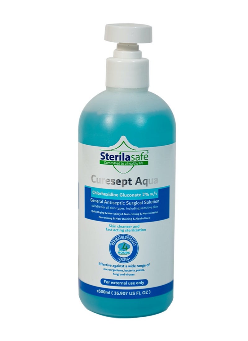 Sterilasafe Sterilasafe CureSept Aqua General Antiseptic, Antimicrobial Skin Cleanser, Surgical Solution, Chlorhexidine Gluconate 2%, Alcohol free, 500 ML  - Image 1