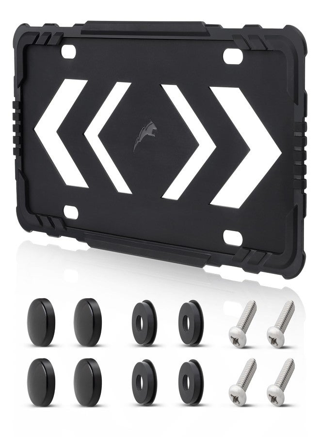 RED WOLF إطار لوحة ترخيص من السيليكون من ريد وولف، حامل لوحة ترخيص مقاوم للاهتزاز والصدأ بدون عوائق، إطار لوحة ترخيص أمامي وخلفي عالمي بتصميم مجوف مع 3 فتحات تصريف، أسود - Image 1