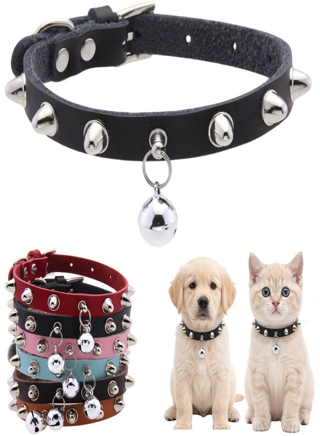 WeimoMonkey Black XS Spiked Cat Collar with Bell Small Dog Rivet Spike Studded Puppy Girl Female Boy Little Kitten Adjustable x-Small Collars Pu Leather for XSmall Small Breed Male Spiky Stud Mushrooms Collar - Image 1